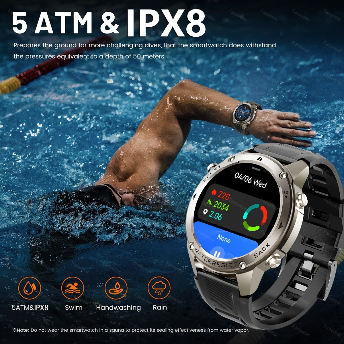 GPS smart watch for outdoor enthusiasts with compass, altitude, swimming, triathlon modes, and 170+ sports modes. Features include automatic motion pattern recognition, ATS3085L chip, and