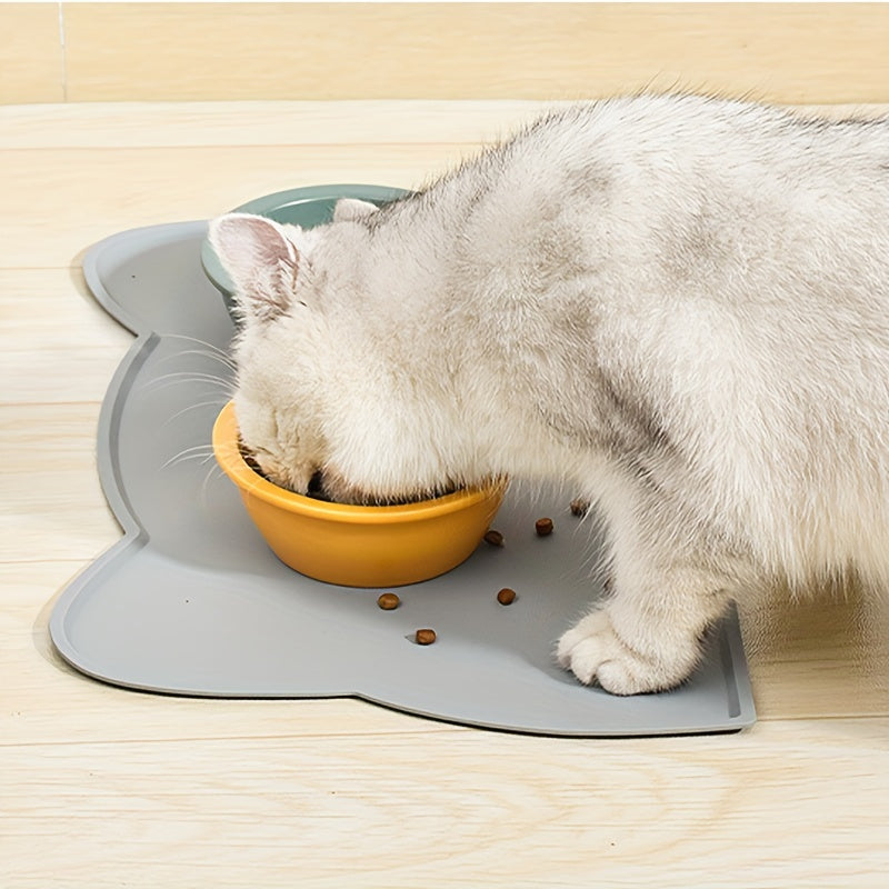 Cat ear-shaped silicone pet feeding mat for cats - non-slip, waterproof, and spill-proof.