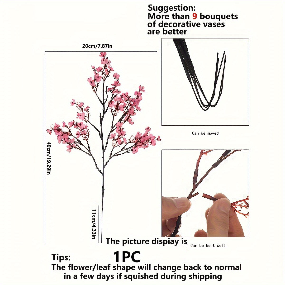 Artificial cherry blossom branches for vase, versatile décor for all seasons and occasions, no container included.