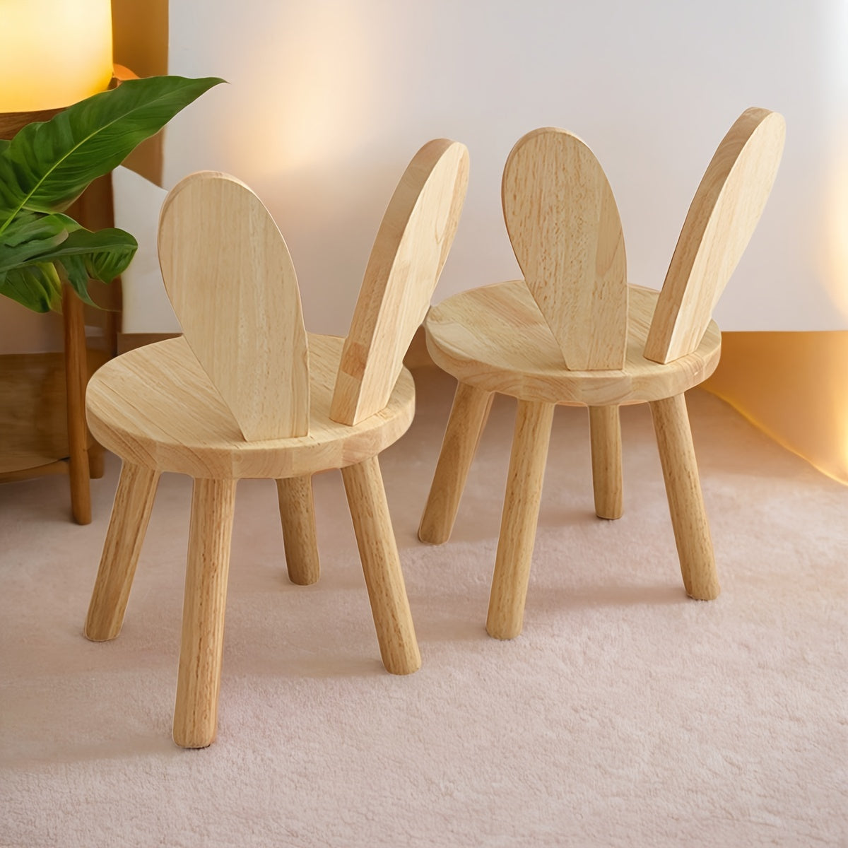 Solid wood rabbit stool for youngsters' and living rooms, ideal for shoe changing with classic natural finish