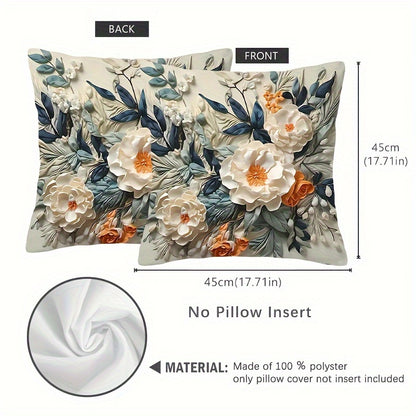 A reversible 3D floral cushion cover with soft, double-sided printed fabric. Machine washable with zip closure. Fits various room styles. 44.96x44.96 cm, pillow not included.