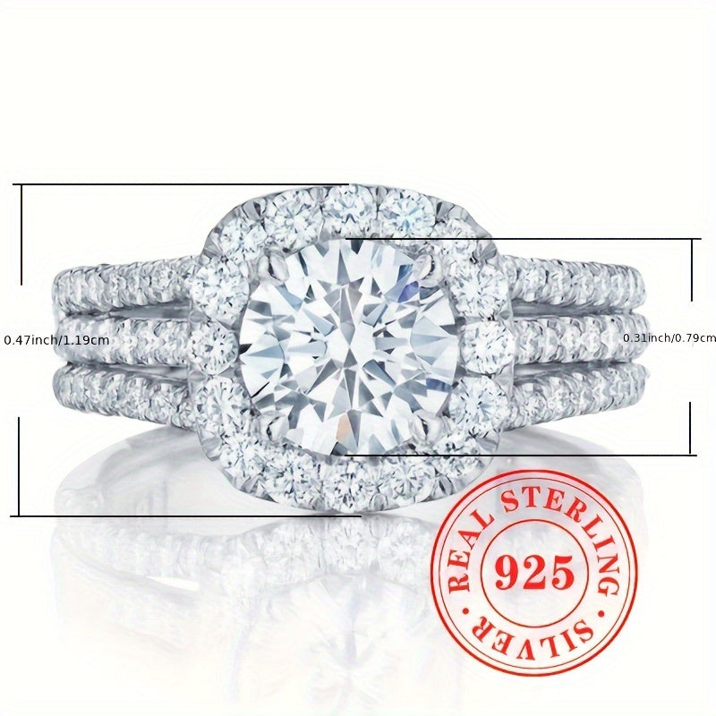 This elegant engagement ring features a timeless 4-prong setting with sparkling zirconia stones, crafted from 7.3 grams of pure S925 silver. Ideal for a romantic wedding banquet, this high-end ring is a stunning piece of jewelry for any lady.