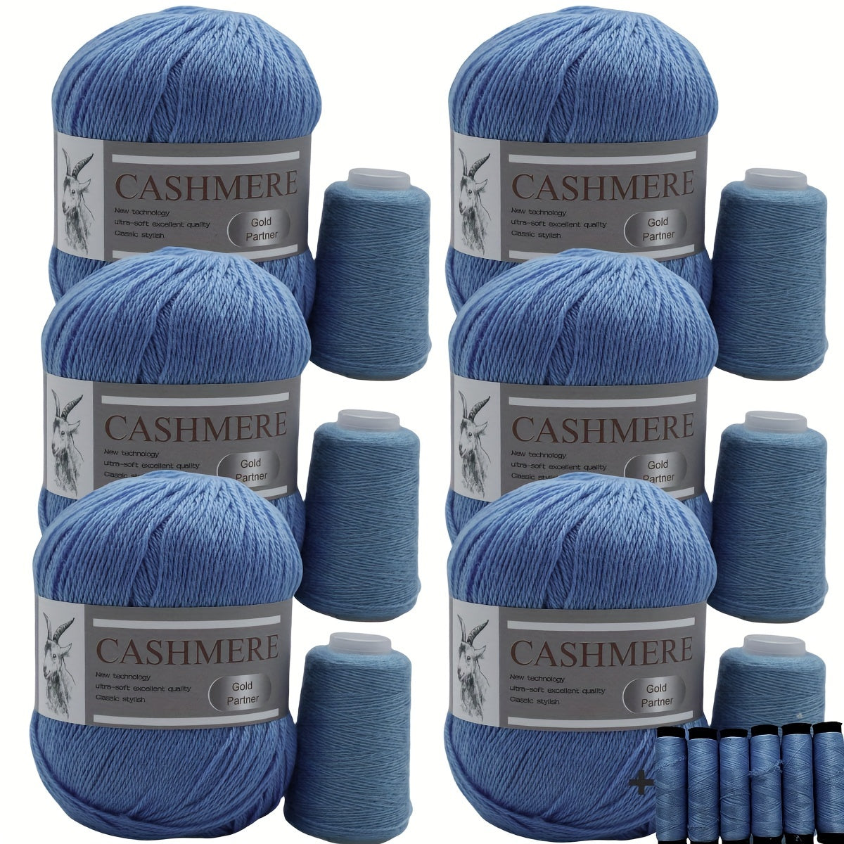 6 luxurious cashmere yarns for hand knitting and crocheting. Ideal for making sweaters, scarves, hats, shawls, cardigans, and gloves. High-quality, soft, warm, multicolored bundle in 10.58