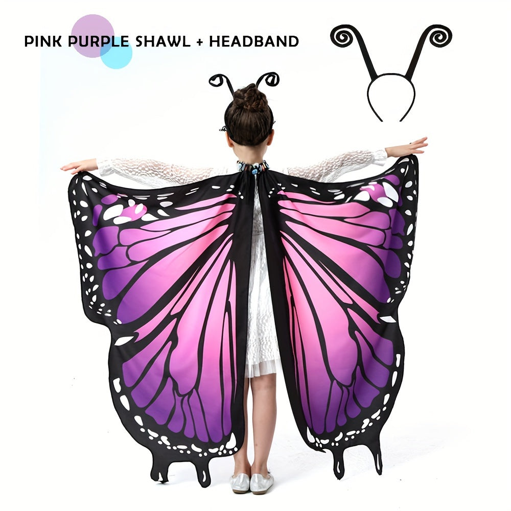 Upgrade your little girl's Halloween and birthday party look with the Girls' Adorable Butterfly Wings Costume featuring a stylish black headband. Transform into a princess with this perfect dress-up accessory from GDBY.