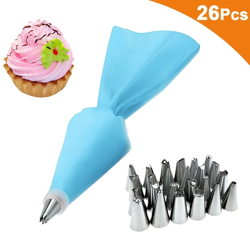 Silicone Pastry Bags Set for DIY Cake Decorating - Includes 8 and 26 Pieces with Nozzle Kit