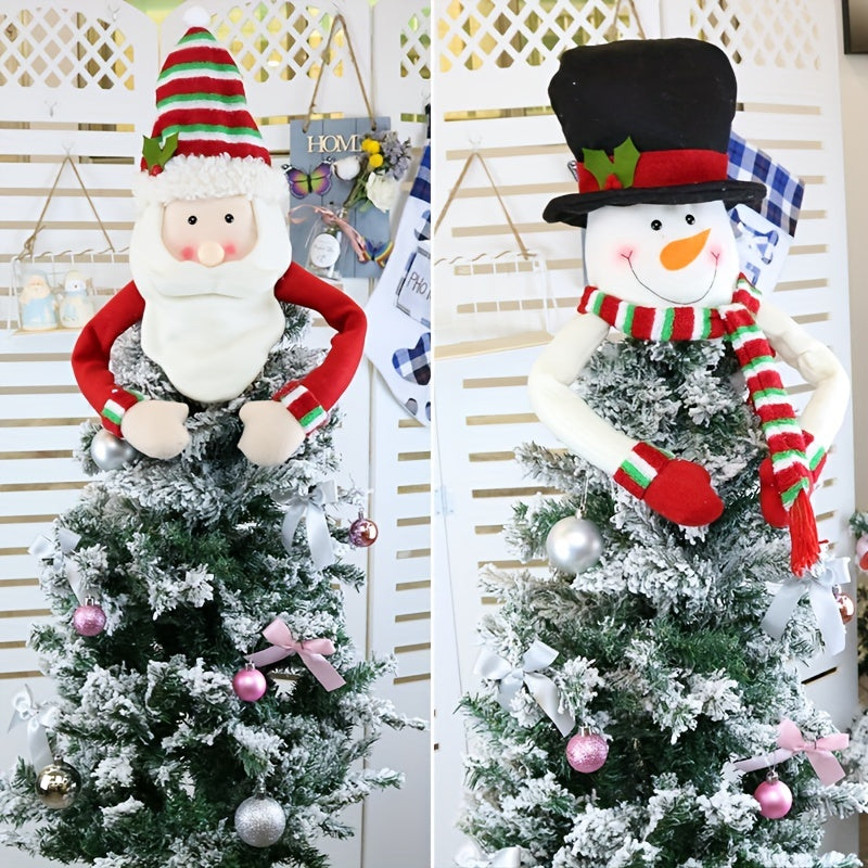 Christmas decorations include an old man snowman, a star tree topper, and a felt hat pendant.