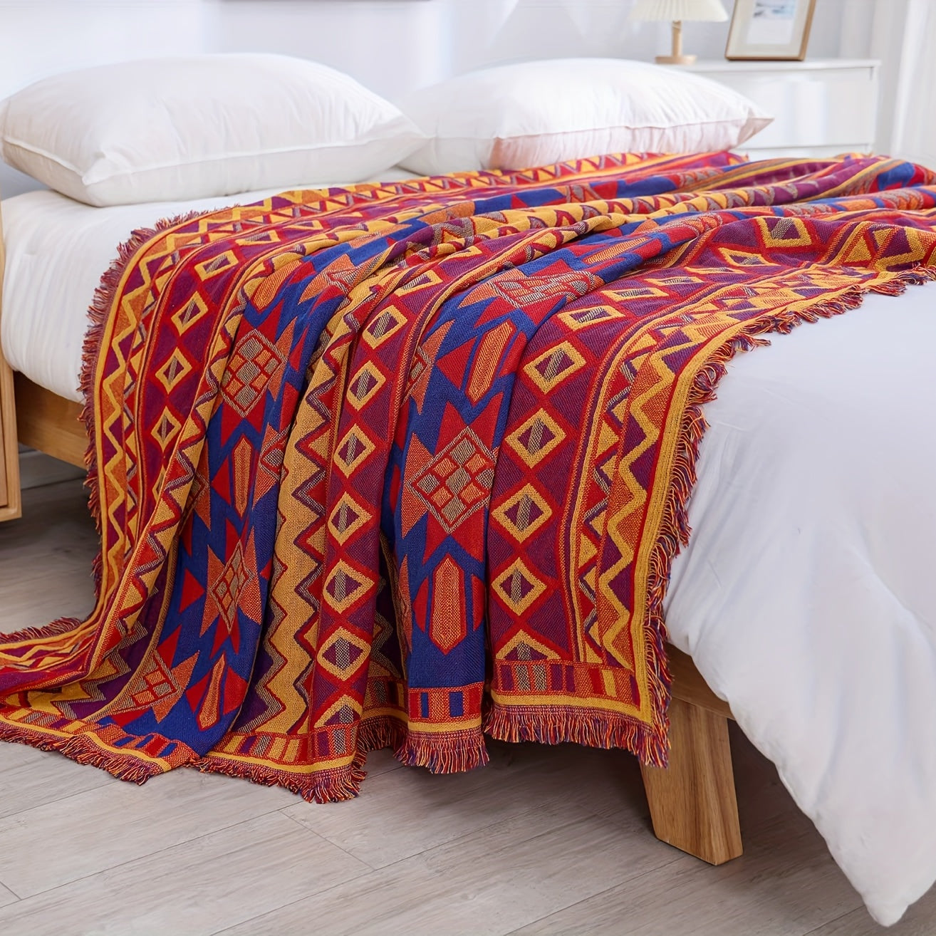 Add a touch of Aztec charm to your home with this Bohemian-inspired reversible throw blanket. Featuring a geometric pattern, chunky knit weave, tassel embellishment, and made from all-season multipurpose synthetic fiber, it is the perfect couch protector