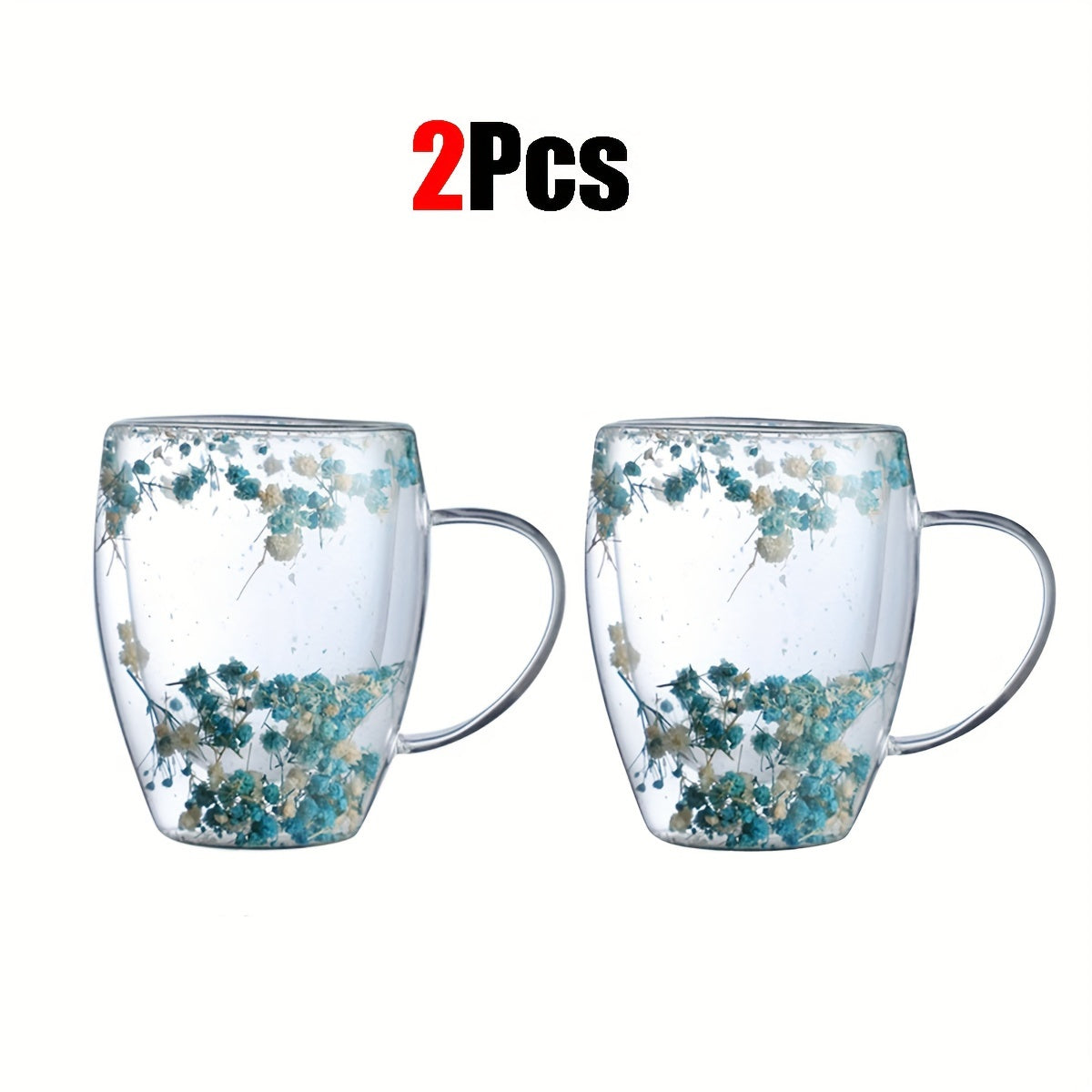 11.830z Double-walled Glass Coffee Cup with Dried Flowers, Insulation, Reusable for Espresso, Iced Coffee, Juice - Hand Wash Only - 2-4-6pcs