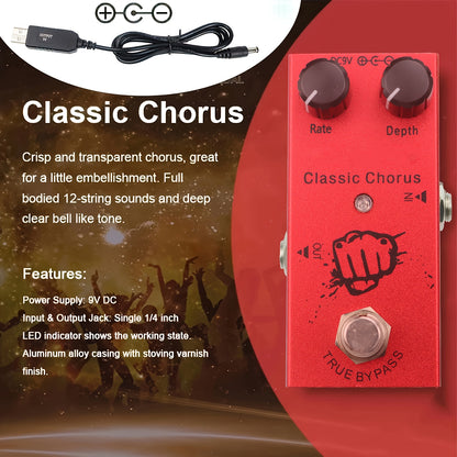 Mini electric guitar pedal with classic overload metal distortion, analog and digital delay effects. Operates on DC 9V power. Eid Al-Adha Mubarak.