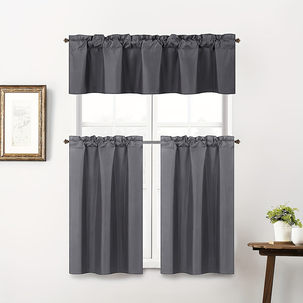 Black Short Rod Pocket Curtain Blackout Curtain for Bedroom, Kitchen, and Home Windows Decor