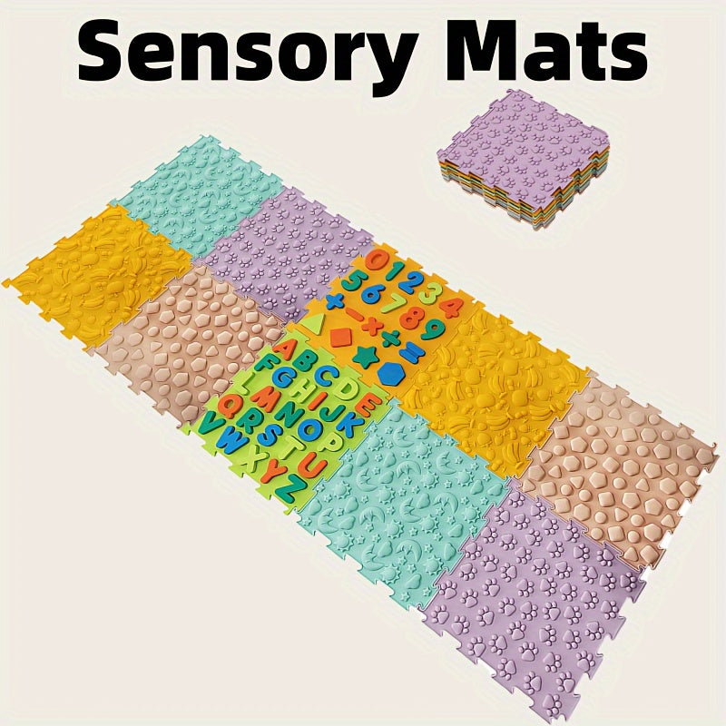 Set of 10 Sensory Mats: Educational Silicone Number & Alphabet Puzzle, Orthopedic Massage Mat for Children's Sensory Exploration