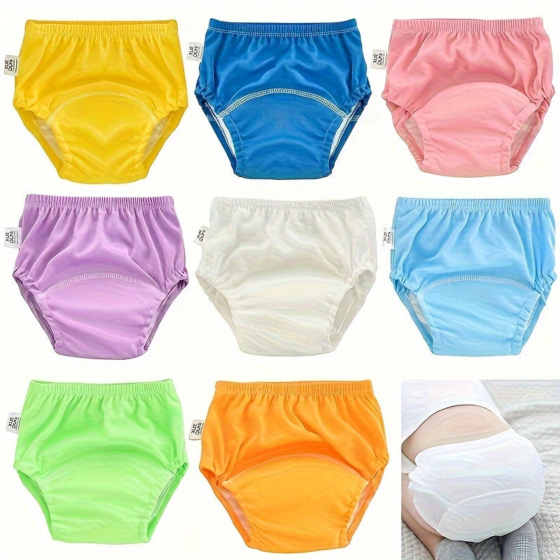 Soft and breathable polyester training pants set of 3 - Comfortable, washable underwear for potty training in a variety of colors: White, pink, purple, green, blue, yellow