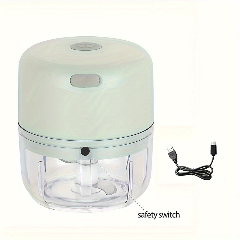 Electric mini garlic chopper that can crush ginger and vegetables, with USB meat grinder and sturdy build, 100/250ml capacity, ideal for kitchen use.