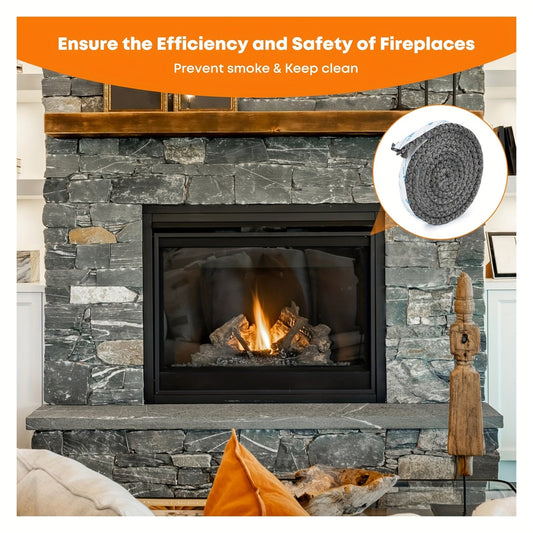 High temperature fiberglass gasket tape for stoves and fireplaces, 5/8" wide and 3/8" thick, with a length of 72". This self-adhesive flat sealing strip is designed for fireplace sealing.