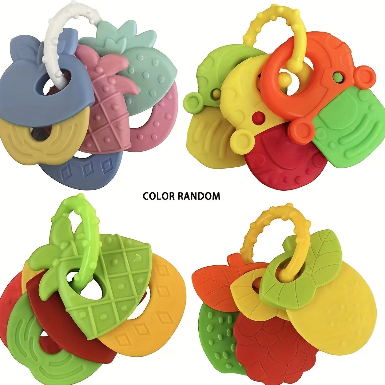 Colorful teething toys made of ABS resin for babies aged 0-3.