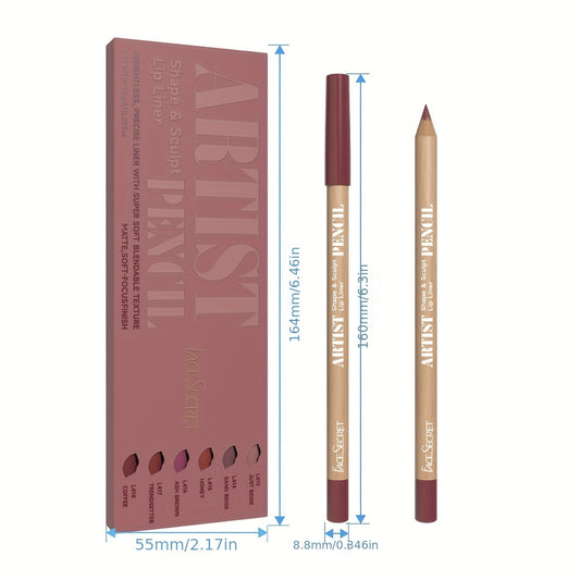 6-piece set of nude lip liners, with waterproof matte finish, long-lasting color, and easy application for daily makeup.