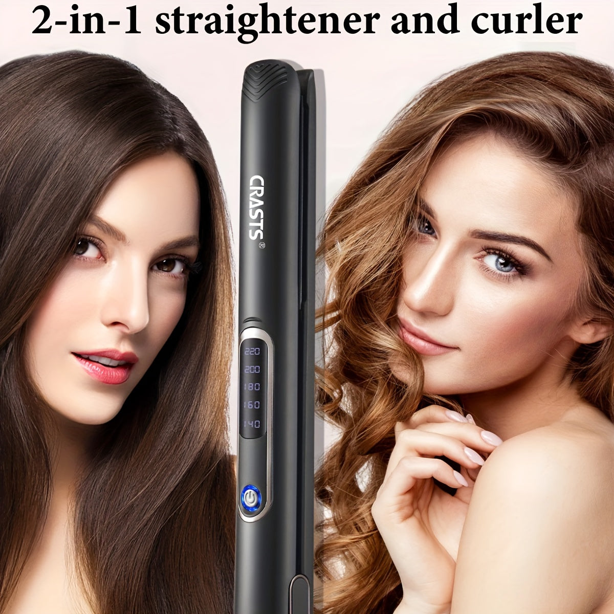 CRASTS Professional Ceramic Flat Iron for straightening and curling hair, with 5 temperature settings and 220V Type C plug.