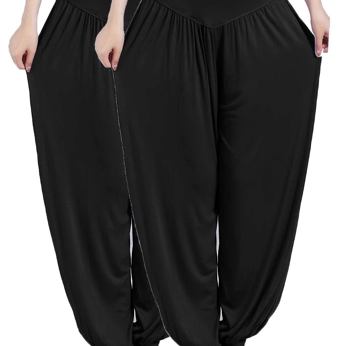 Women's Plus Size High Waist Jogger Pants in Black & Gray, Comfy, Stretchy, Ideal for Yoga & Casual Wear