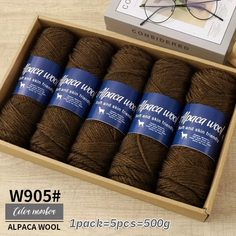 Jiuweidiawang Alpaca Wool Yarn Bundle - 95% Alpaca, 5% Polyester, Multicolor Yarn Pack for Knitting/Crocheting, 100g/Ball, 5 Balls (490g total), Ideal for Winter Crafts, Sweaters, Shawls