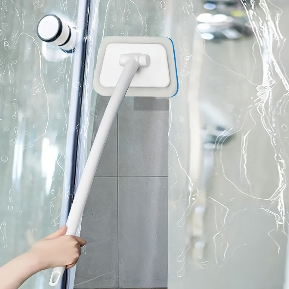 Versatile Cleaning Brush with Swivel Head and Long Handle - Medium Firmness Sponge Scrubber for Bathroom, Kitchen, Car, and Wall Tiles. No Electricity Required, Comes with Various Components.