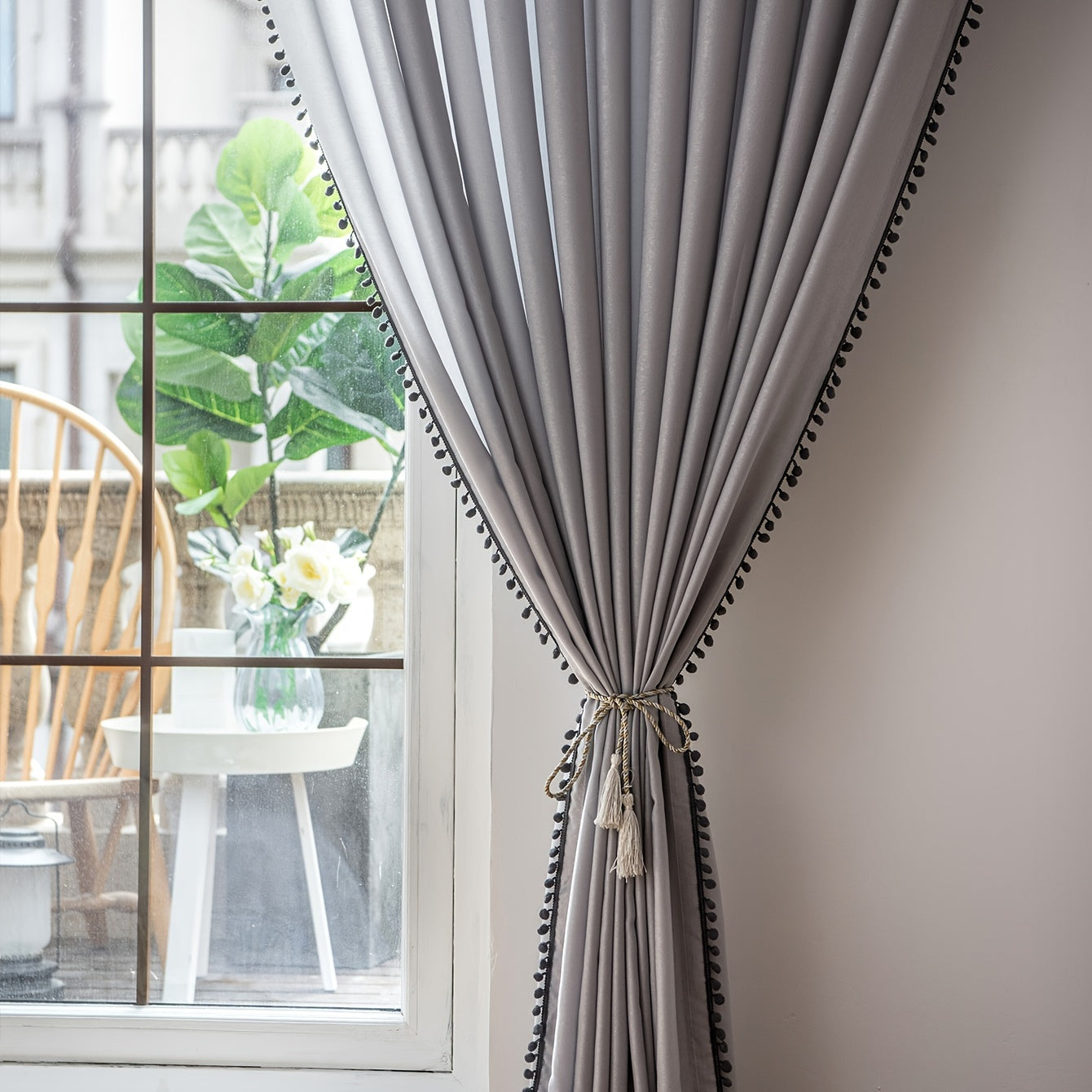 Velvet Curtains with Thermal Insulation for Darkening Rooms, featuring a Ball Design, in Grey for Home Decor