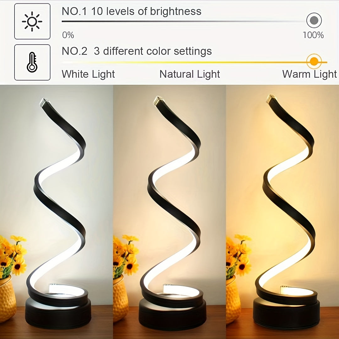 Stylish Spiral LED Desk Lamp - Adjustable brightness, USB-powered, artistic metal design for bedroom, study, or living room - Perfect gift for office or home décor.