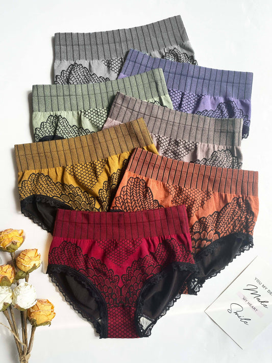 High-waisted lace briefs (7 pieces) for comfortable and breathable lingerie and underwear.