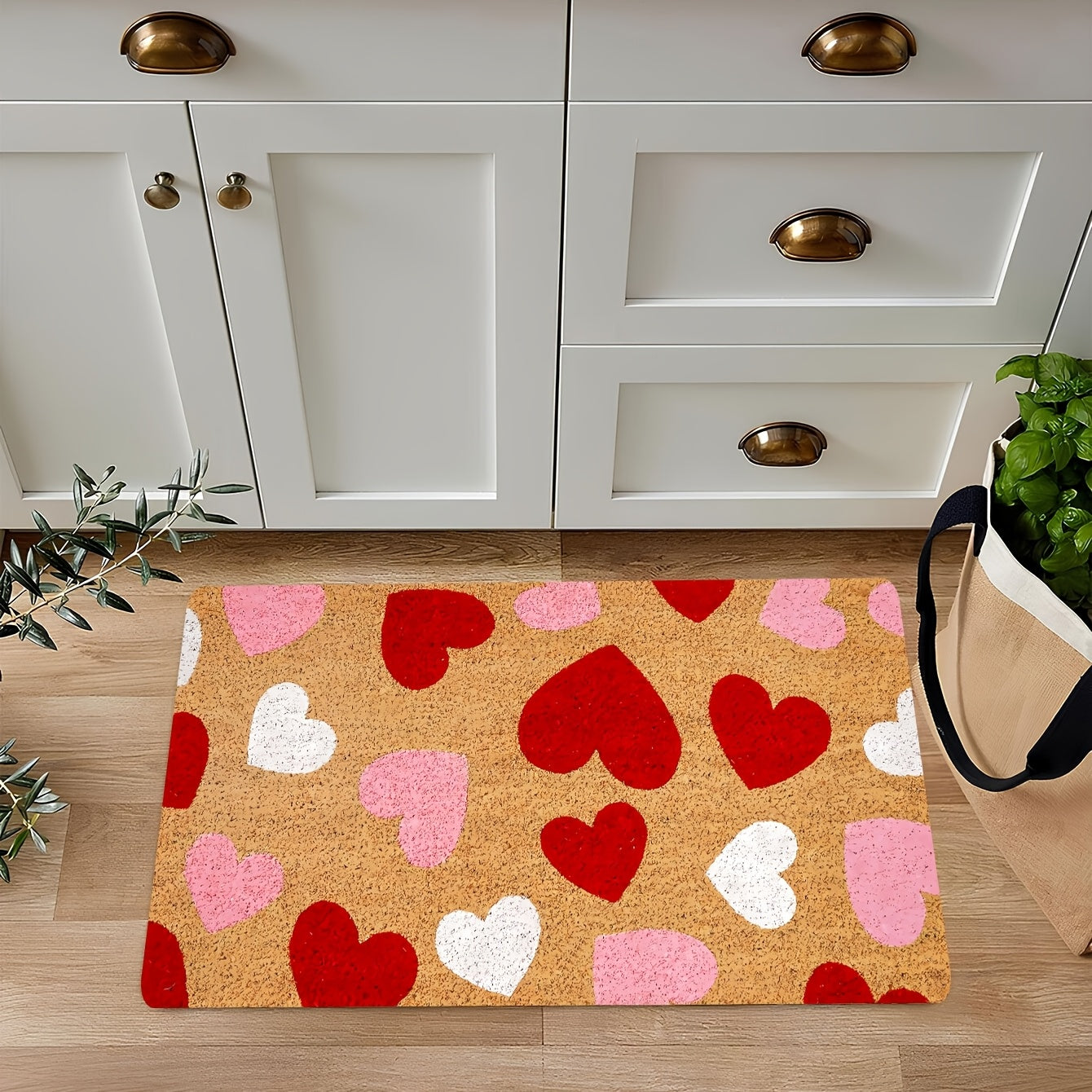 Valentine's Day Heart Door Mat - This machine washable, stain-resistant mat made of low pile polyester is perfect for indoor or outdoor use. Featuring a romantic red, pink, and white design, this easy-to-clean, machine-made rectangle rug is ideal for