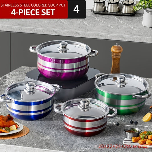 Set of 4 Stainless Steel Soup Pots with Lids, Vibrant Cookware Set in a Premium Gift Box, Versatile for Home and Restaurant, Ideal for Cooking Soups and Stews