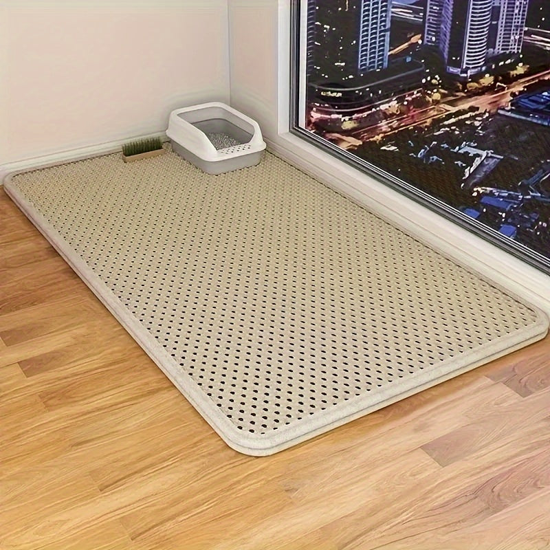 XL Double Layer Honeycomb Cat Litter Mat - Easy to clean, non-slip, controls dust, catches waste effectively.