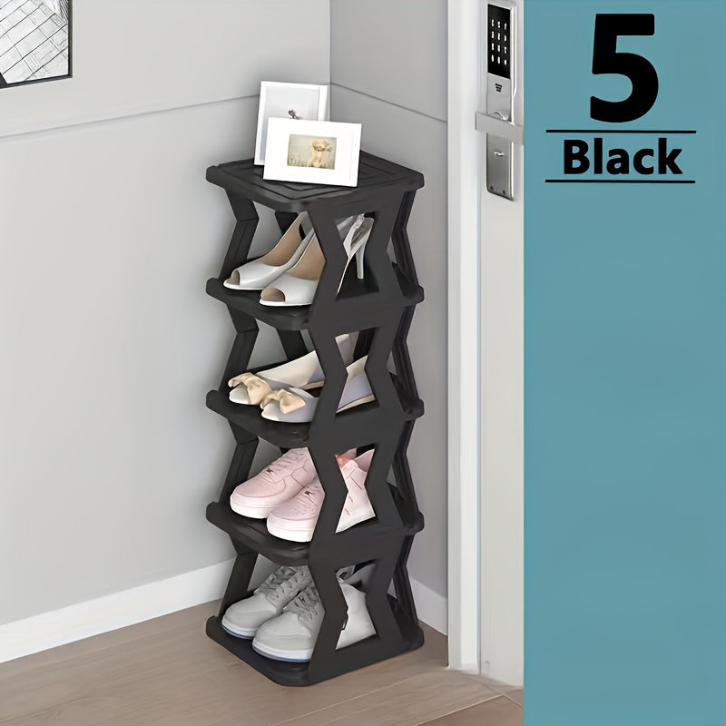 Black Space-Saving Vertical Shoe Rack with 1 Set - Multi-Layer Plastic Storage Organizer, Easy Assembly without Screws Needed, Floor Mount for Bedroom, Doorway, Living Room