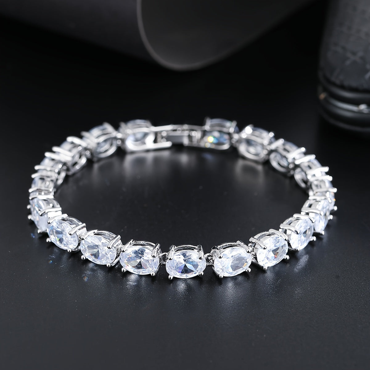 Elegant Zirconia Tennis Bracelet with Unique Egg-shaped Design for a Touch of Timeless Luxury