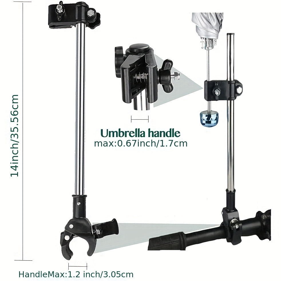 Get the 1pc Adjustable Umbrella Mount Holder - No tools required to easily attach it to wheelchairs, walkers, rollators, bikes, prams, strollers. Perfect for Christmas, Halloween, Thanksgiving, or Easter gift.