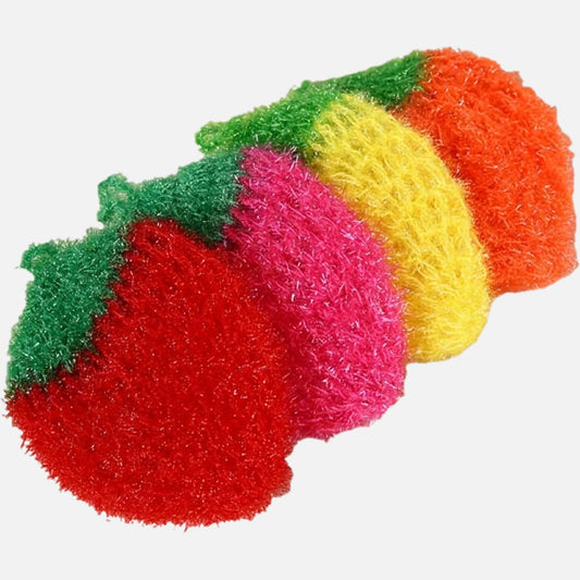 Celebrate with the Festive 4-Piece Strawberry Kitchen Scrubbers - Hand Wash Only, Made with super fine fibers, Includes Acrylic Cover, Sleek Modern Design, Measures 10cm x 3.9 inches