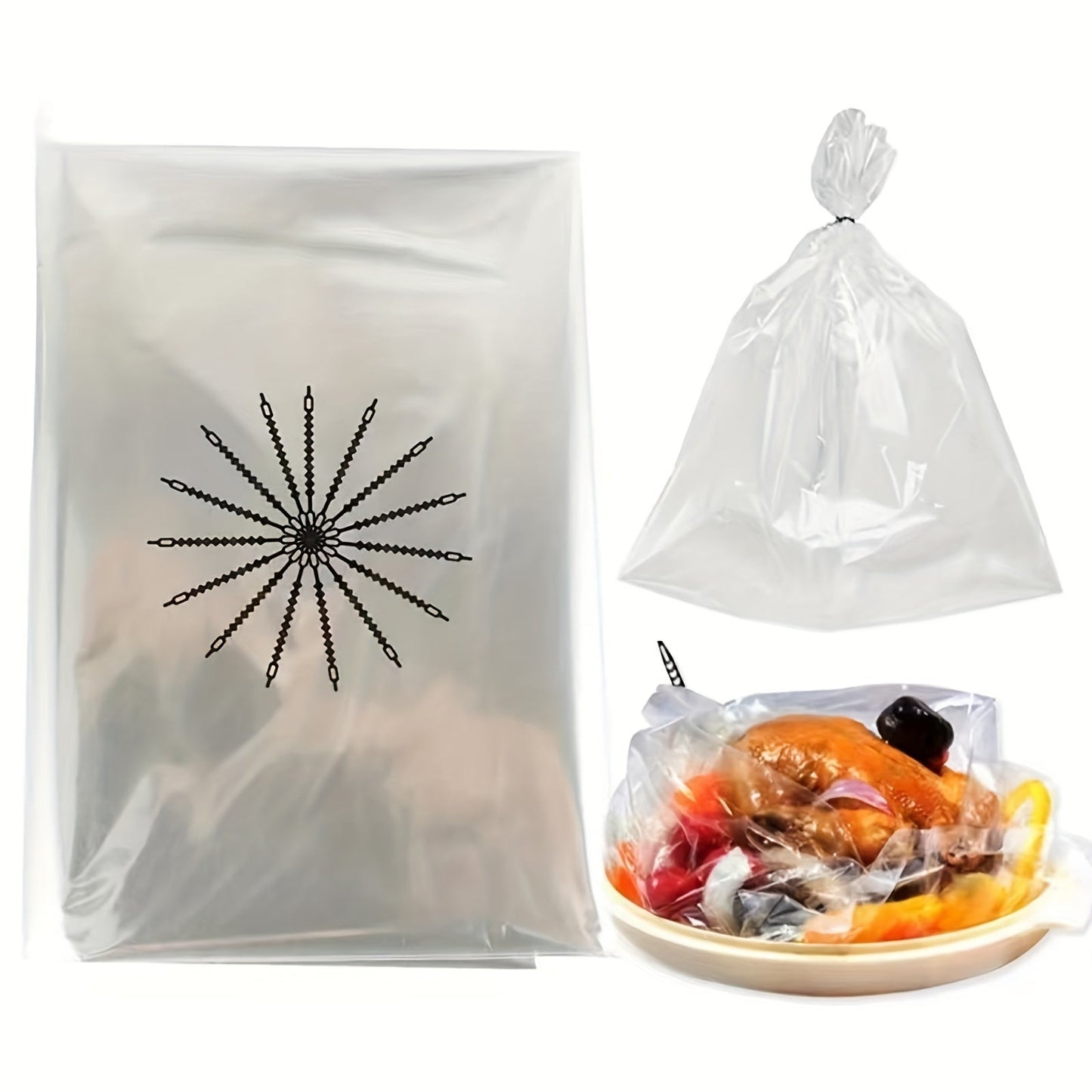 20 pieces of Cooking Oven Bags for baking meats, broiling fish, and roasting vegetables. These large baking bags are perfect for kitchen microwave cooking, wedding supplies, theme parties, outdoor camping, Christmas, and Halloween gatherings.