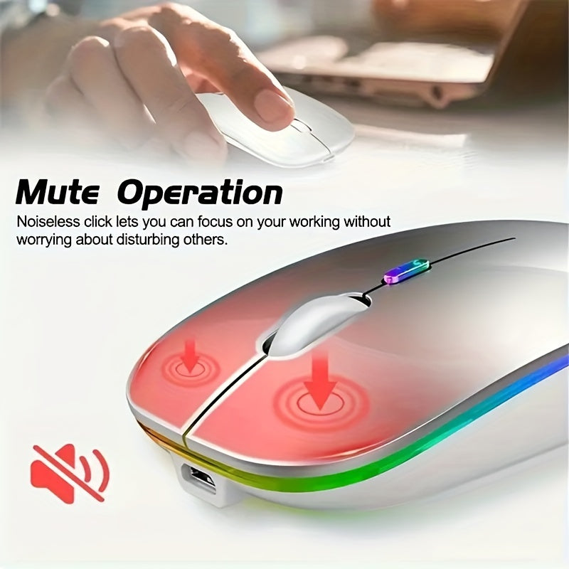 WOWSSYO Wireless Gaming Mouse with Trackball Movement, Ergonomic Right-Handed Design, Silent Backlit, USB Rechargeable, Dual Mode 2.4G & 5.1, for Laptop & iPad, Battery Powered with Glitter