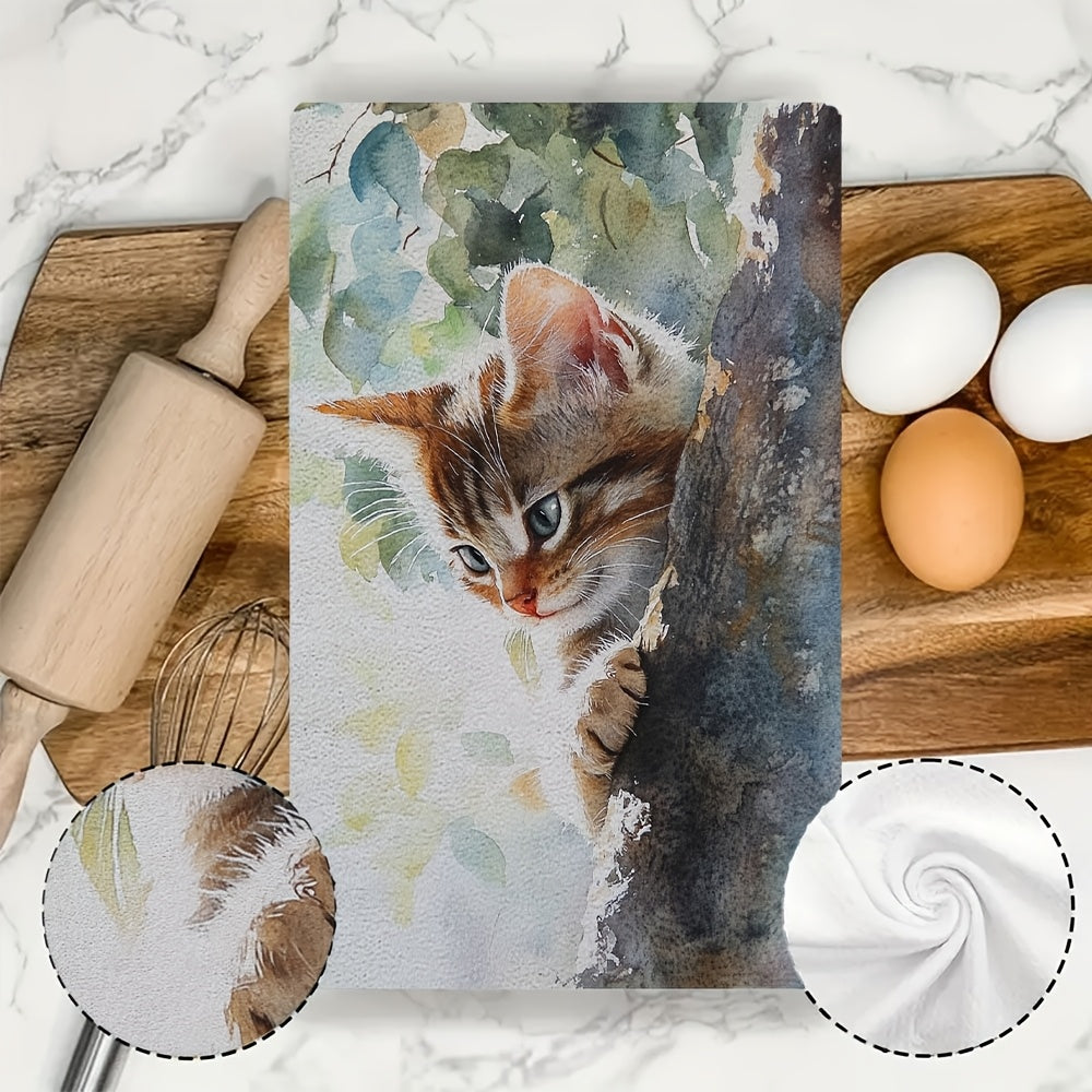 Two pieces of ultra soft kitchen towels that evoke the gentle meow of a kitten in the early morning. These highly absorbent dish hand towels are perfect for holiday decor. They are machine washable and measure 16x24 inches. Item number 2KYSYS1218528.