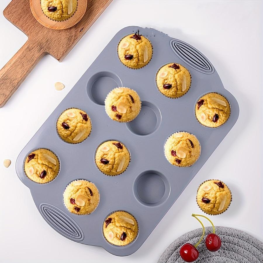 Non-stick Silicone Muffin Pan with 6/12 Cavities, Food Grade Paper Cupcake Mold, Brownie Cake Tart Bread Baking Pan. Safe for Dishwasher, BPA Free.