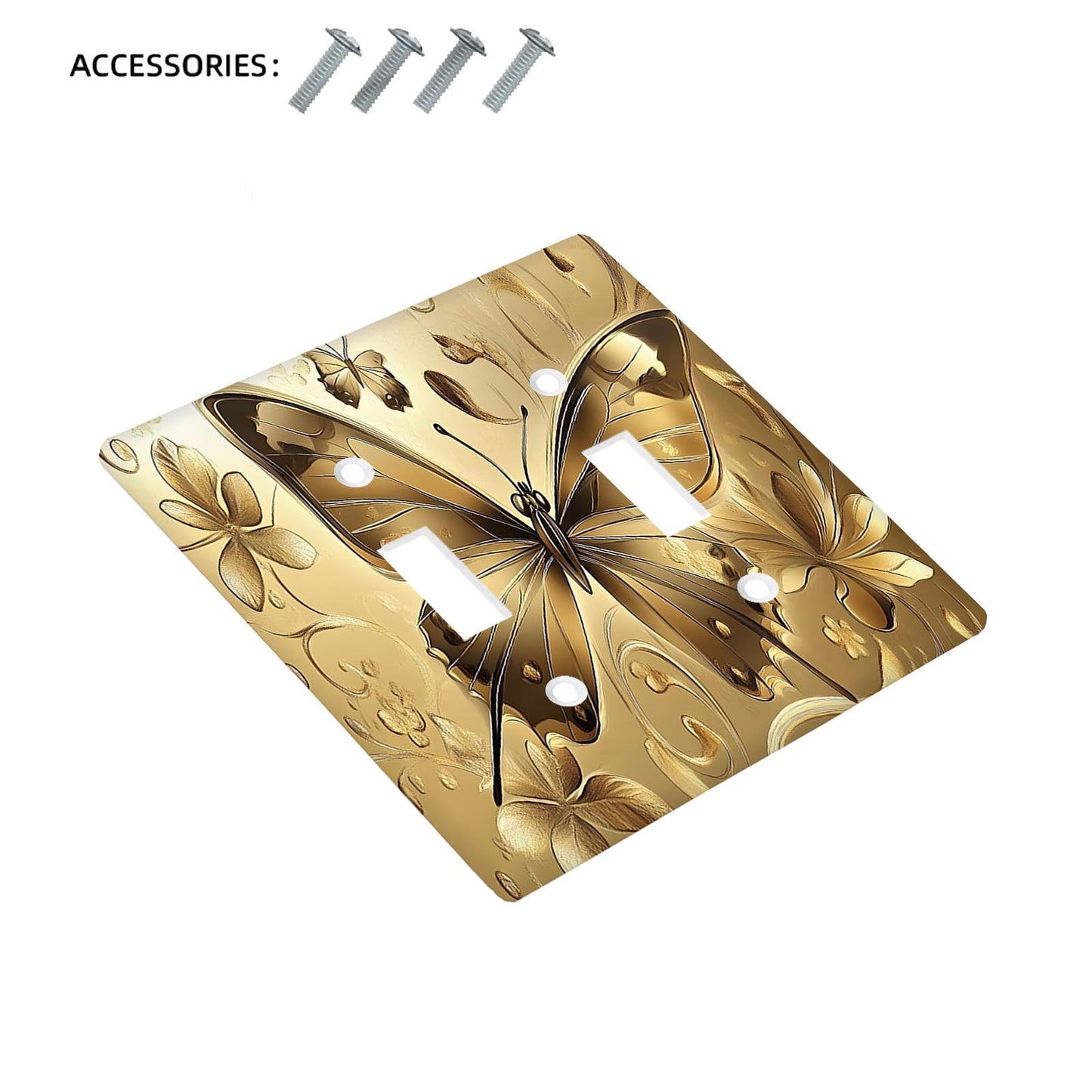 Gilded Butterfly Wall Plate - Fits 1 or 2 Gang Outlets, Perfect for Bedroom & Kitchen, Works with Home Lighting, PVC Material