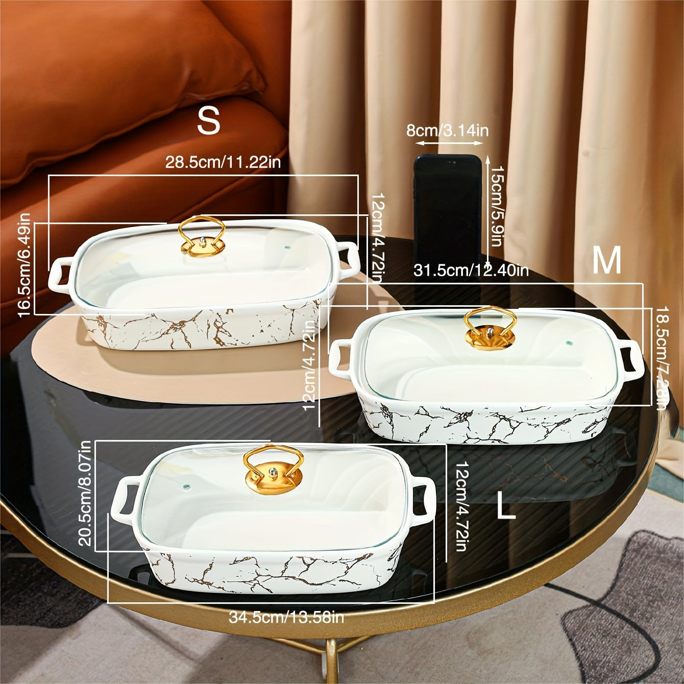 [Customer Favorite] Elegant Marble Design Ceramic Serving Platter Set with Lid - Versatile Kitchen Utensil for Soups, Sandwiches, Snacks, Parties, and Home Use