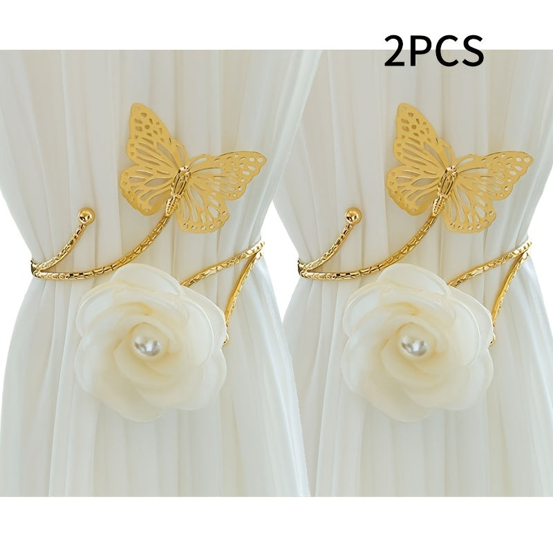 Set of 2 Flower Butterfly Curtain Straps with a Minimalist Hollow Out Design, perfect for tying back curtains in your bedroom or living room for a stylish home decor touch.