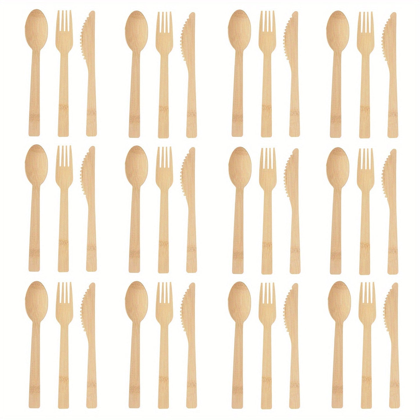 Premium Bamboo Cutlery Set - Available in 24 or 36 pieces, Includes Disposable Knives, Forks, and Spoons Perfect for Parties, Picnics, and Outdoor Events