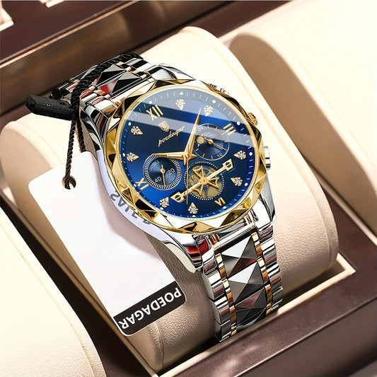 New luxury stainless steel waterproof watch for men and women, perfect for leisure and business, ideal gift for both genders.