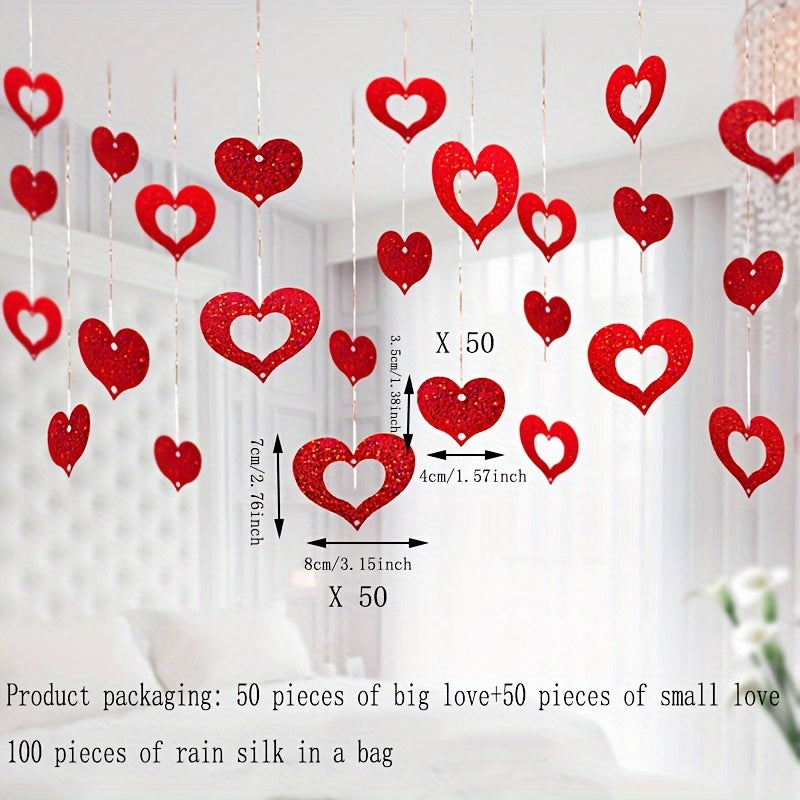 200 Red Heart Sequin Hanging Decorations for Valentine's Day, Weddings, and Parties - Glittery Plastic Ornaments for Room and Party Decor.