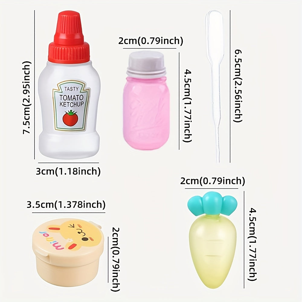 16 mini portable sauce containers for bento, includes Japanese-style salad dressing squeeze bottles and ketchup dispensers, colors chosen at random.