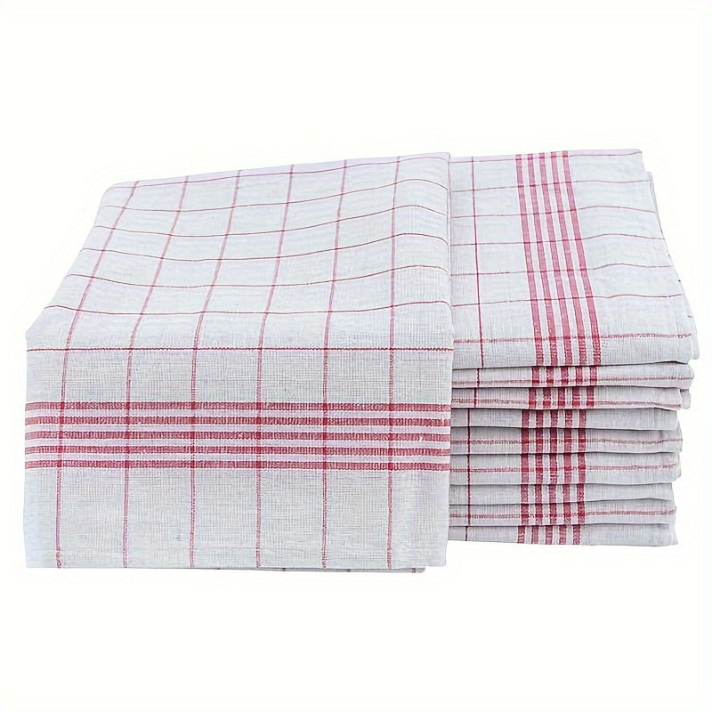 6/12pcs Dishcloths in 2 colors with Fabric Striped and Chequered Kitchen Towel designs (Blue Check and Red Check) for Kitchen and Restaurant use. Great kitchen supplies.