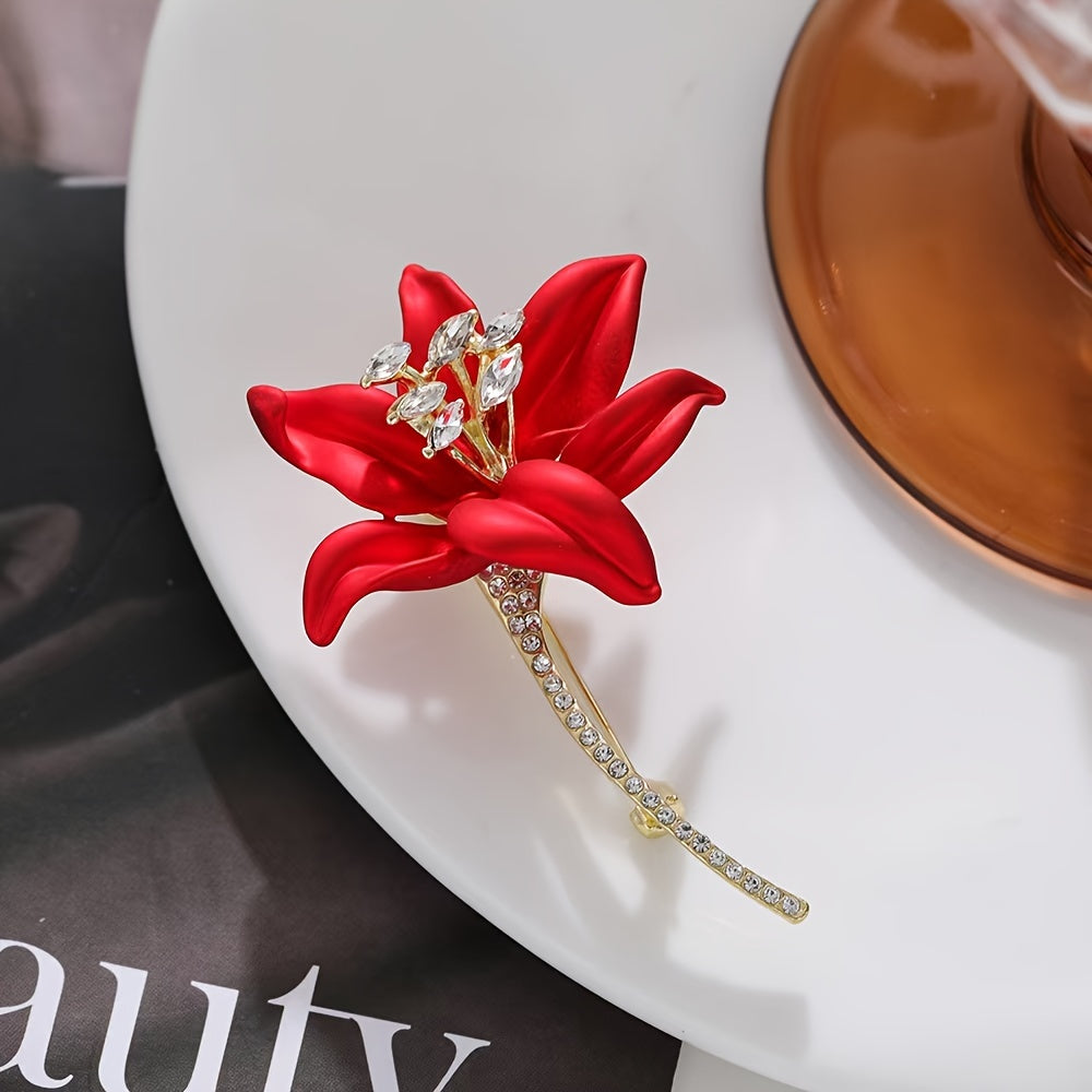 Elegant Fashion Red Flower Brooch Pins Set, Made of Alloy Material, Stylish and Personalized Accessories for Daily Wear with Qipao or Suit