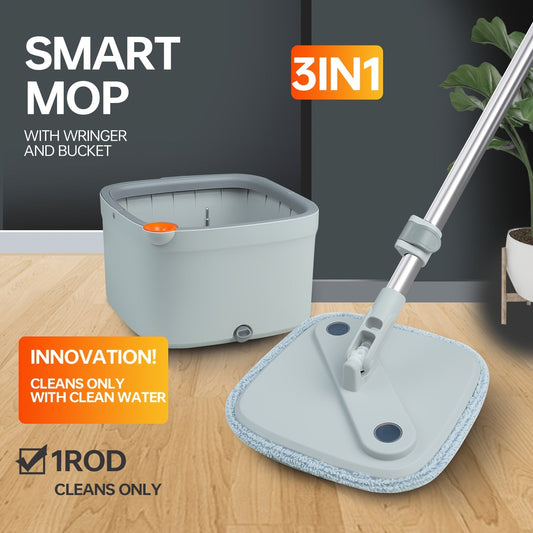 The 3-in-1 Smart Mop System offers hands-free washing, automatic water dispensing, and dual-use for dry/wet cleaning. Perfect for cleaning various areas such as the kitchen, bathroom, living room, and bedroom, this contactless mop also features wringing