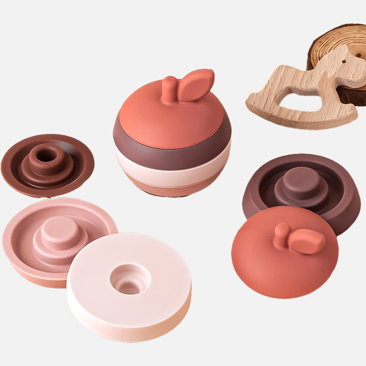 TYRY.HU presents Silicone Stacking Toys for babies, featuring a Fruit Nesting Design with BPA-free Soft Silicone materials. These Colorful Stacking Blocks come with Rubber Teething Toy shapes for Shape & Color Matching education development. A perfect