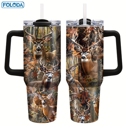 40oz Foloda Stainless Steel Insulated Tumbler with Hunting Theme, perfect for men on the go. Great gift for holidays or special occasions. Hand wash only. Ideal for running and outdoors.